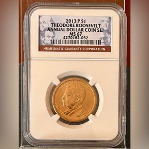 2013 D Presidential Dollar $1 Theodore Roosevelt 26th President NGC MS 67